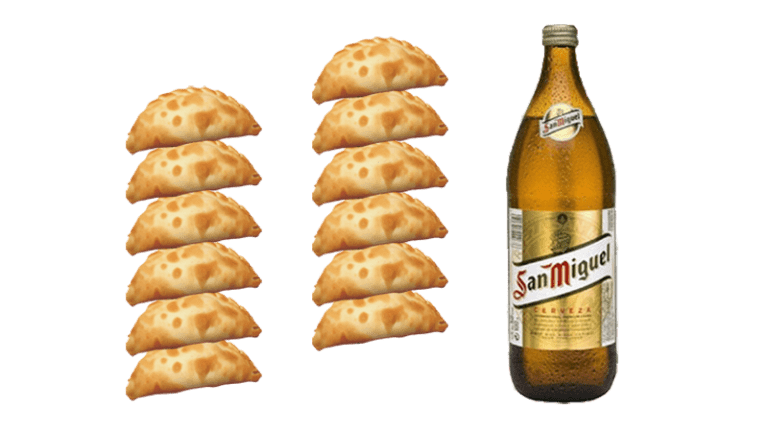 doce empanadas argentinas con una fresca cerveza san miguel