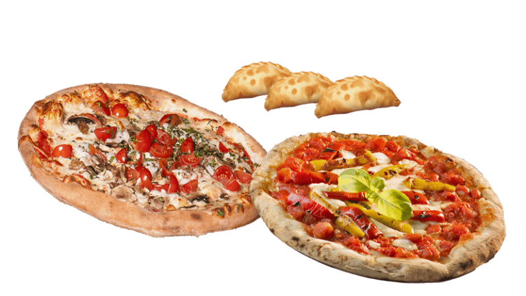 dos deliciosas pizzas junto a tres empanadas argentinas